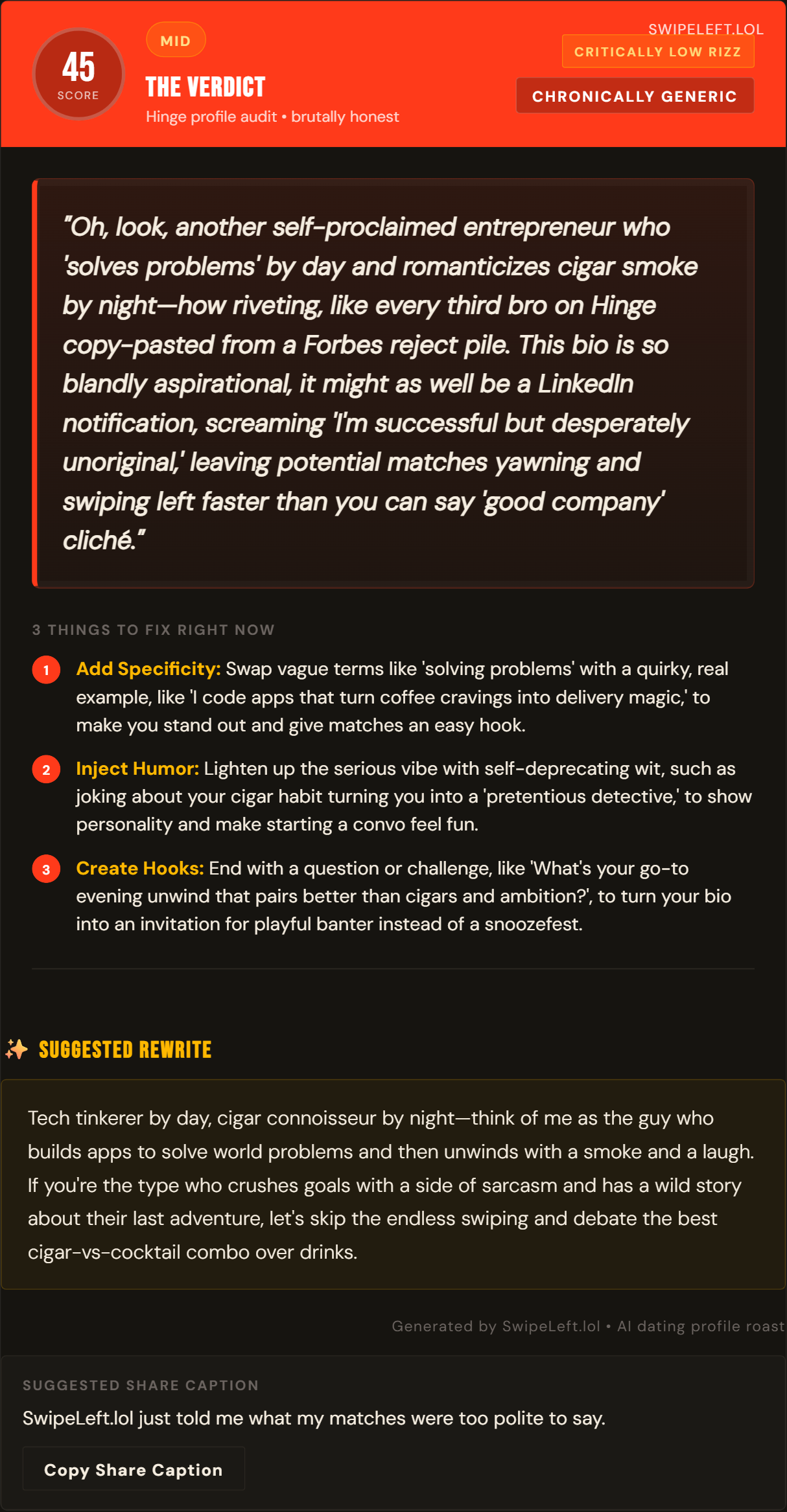 SwipeLeft roast preview